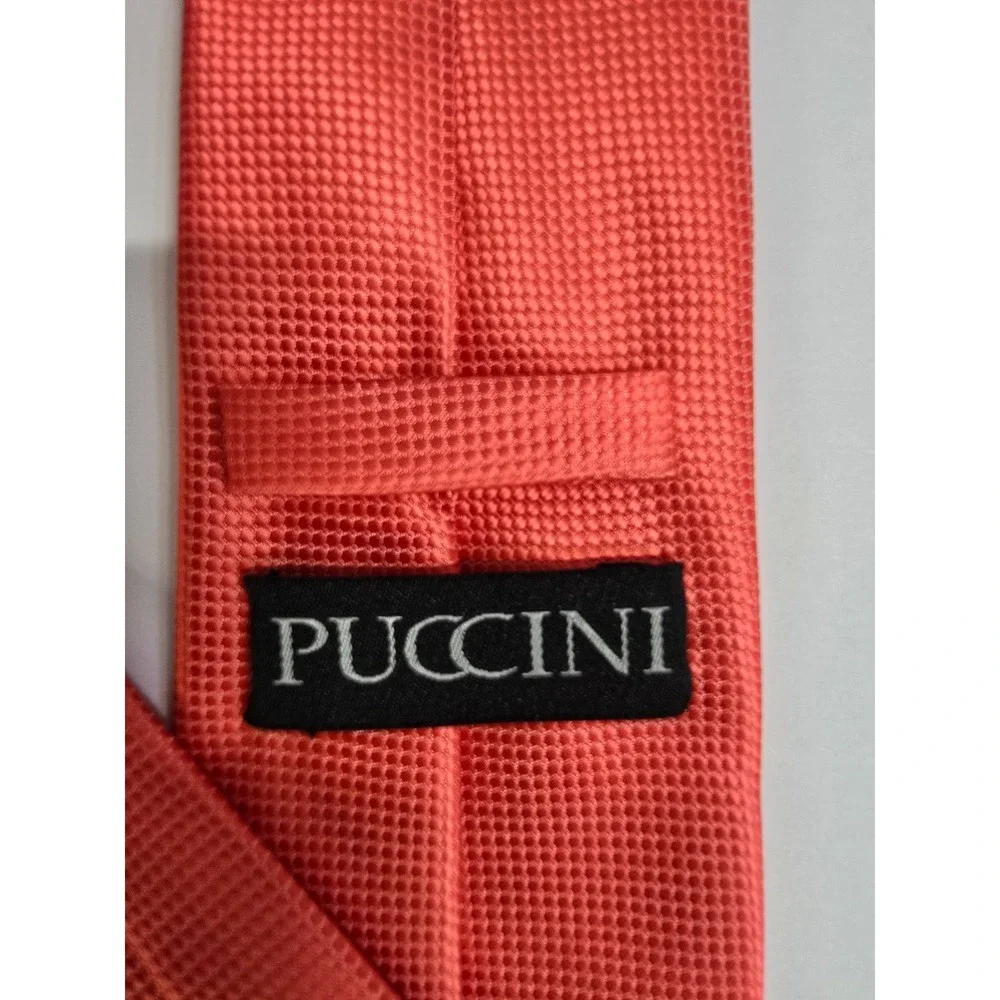 Puccini Necktie Mens Coral Red Microfiber Textured Classic Business Formal Wear